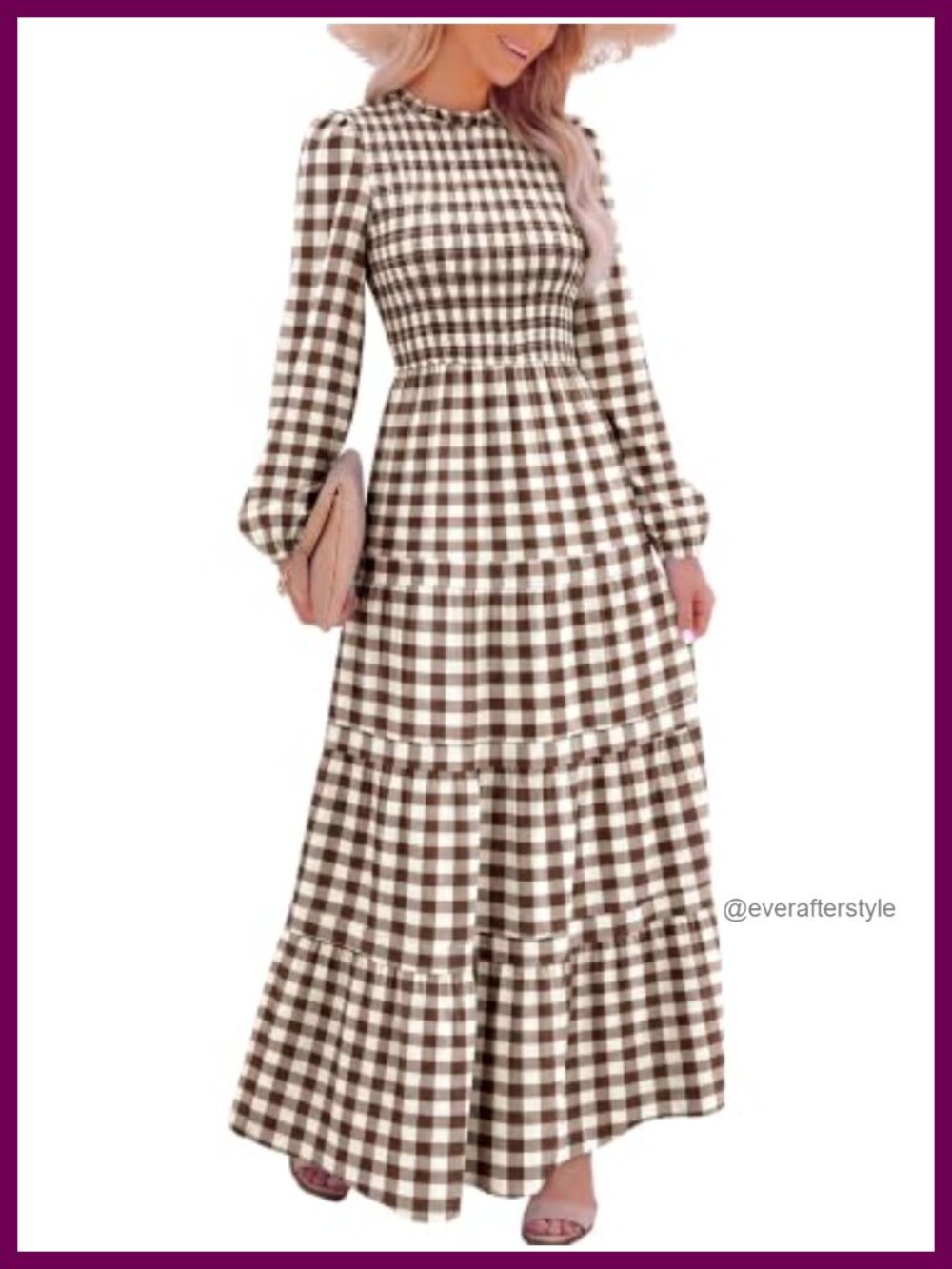 Women's Long Sleeve Floral Maxi Dress with Pockets Smocked A-Line